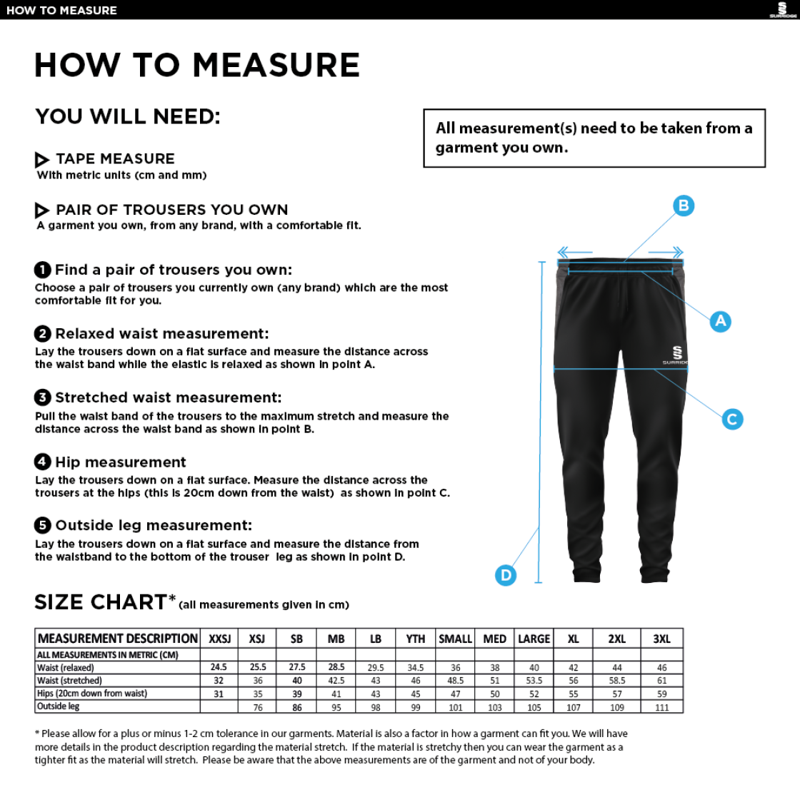 Waltham St Lawrence CC - Tek Pants - Size Guide