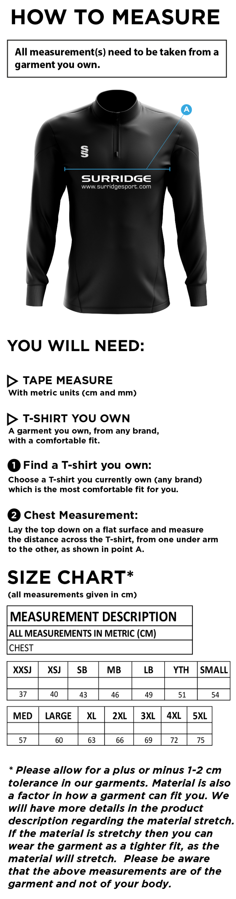 Waltham St Lawrence CC - Blade Performance Top - Size Guide