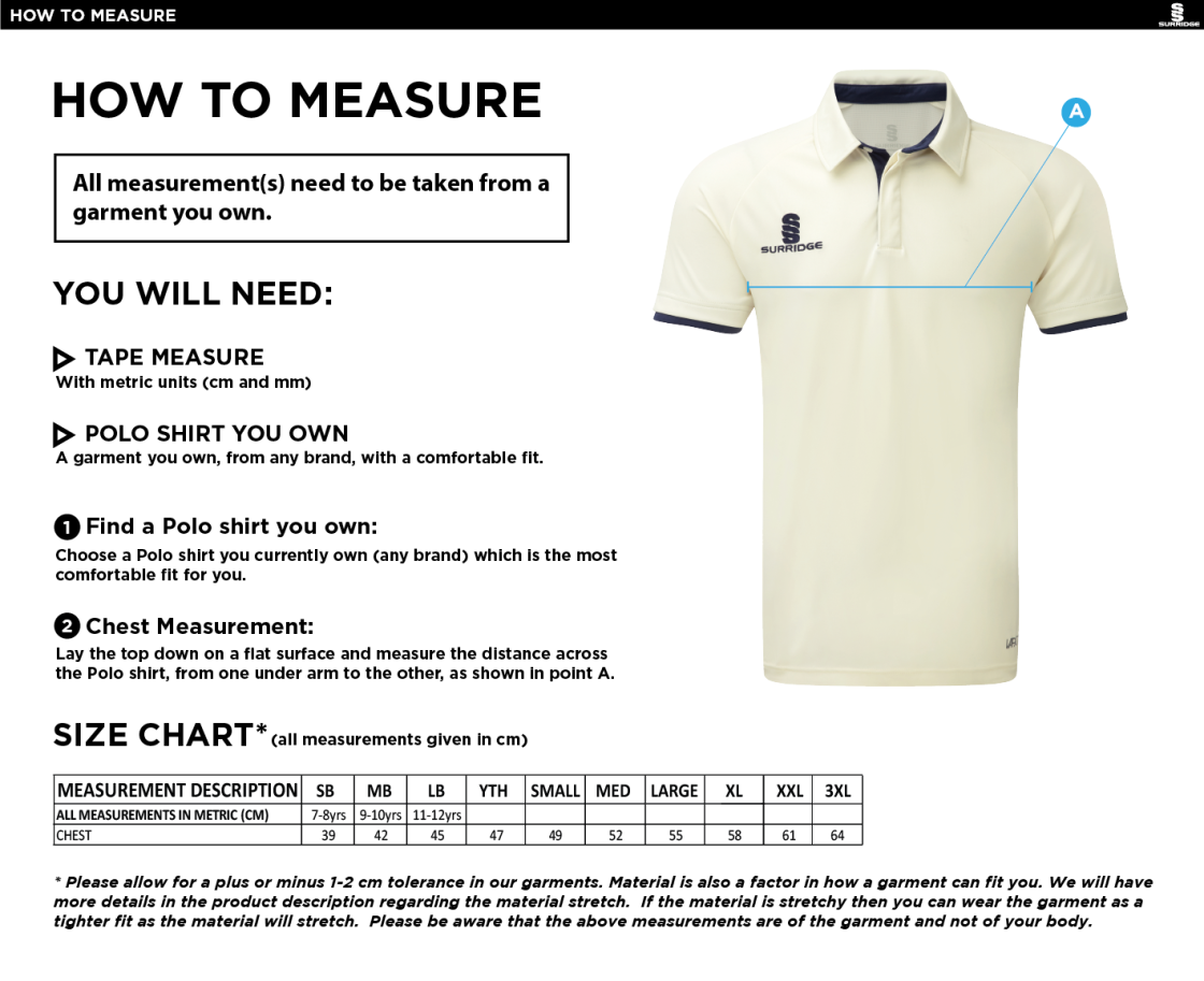 Waltham St Lawrence CC -  Ergo S/S Shirt - Size Guide