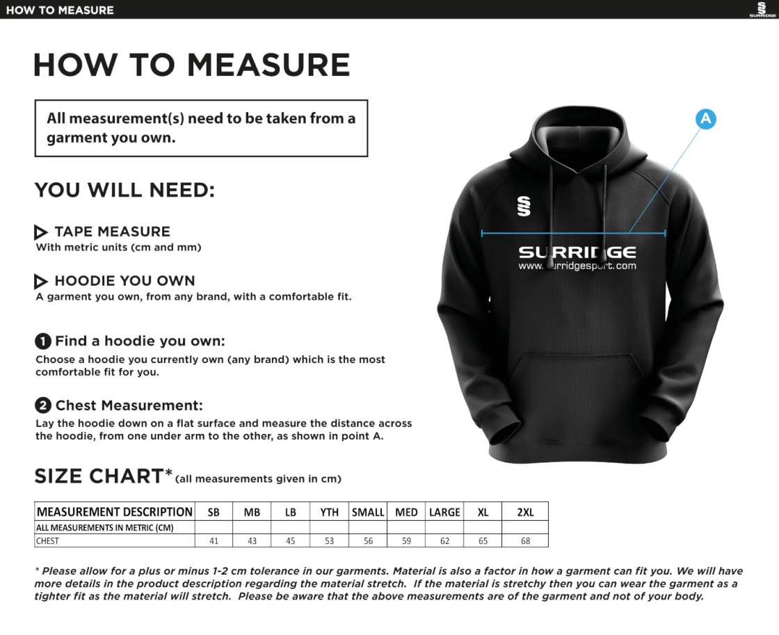 Waltham St Lawrence CC - Blade Hoody - Size Guide