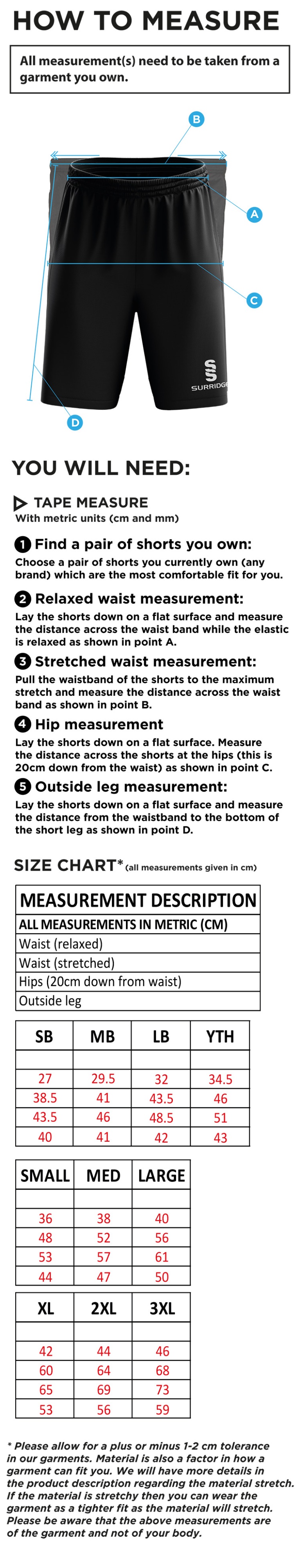 Waltham St Lawrence CC - Blade Shorts - Size Guide
