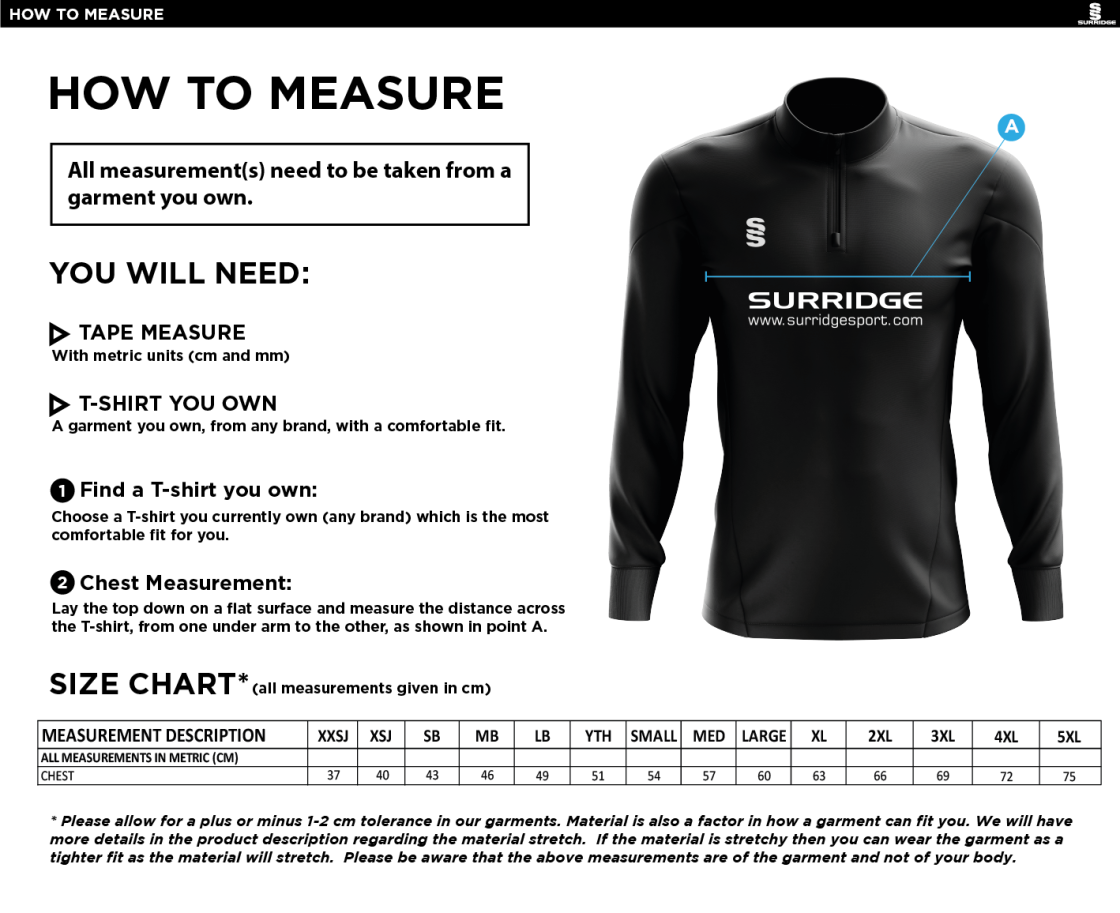 Waltham St Lawrence CC - Blade Performance Top - Size Guide