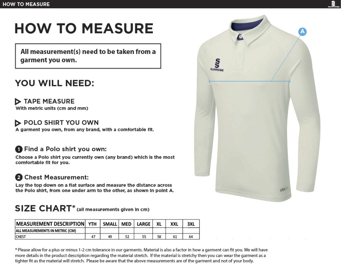 Waltham St Lawrence CC  -Ergo L/S Shirt - Size Guide
